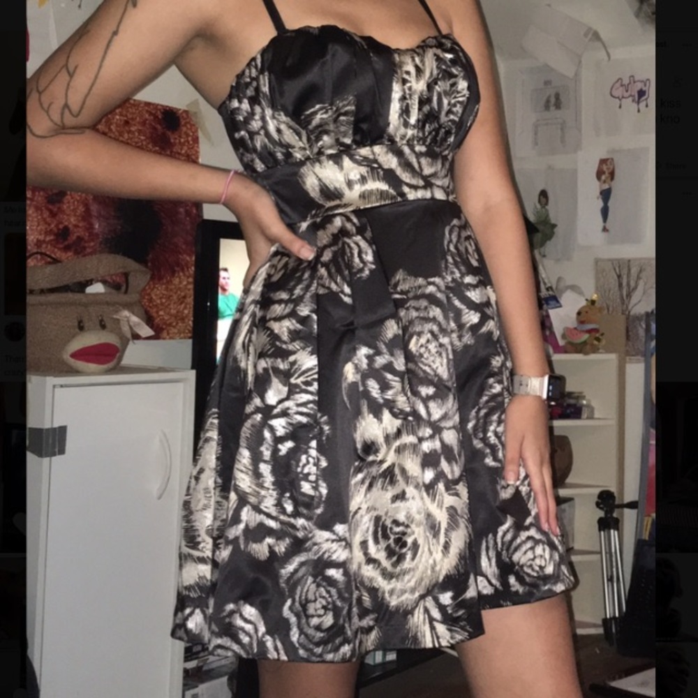 black and gold rose dress with silver accents